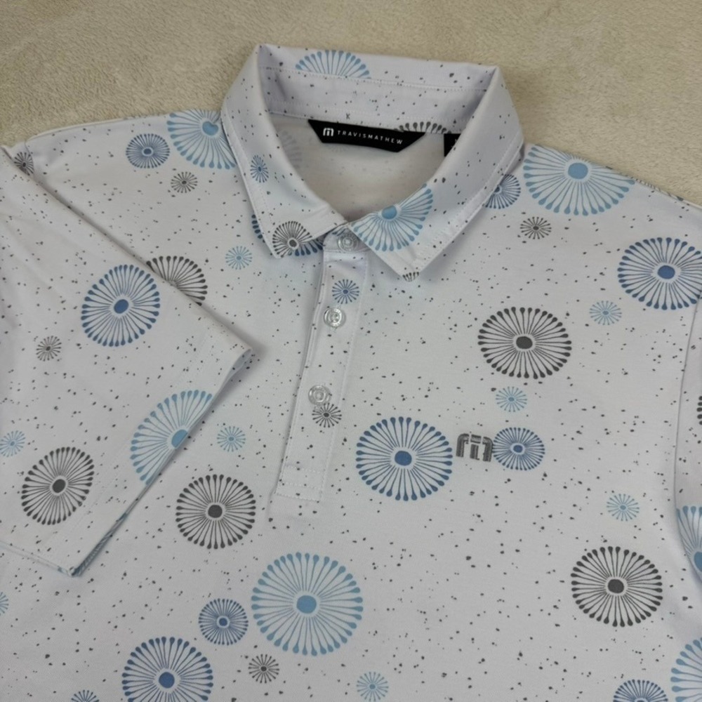 TravisMathew Caught Inside Big Cedar Golf Polo Shirt Mens M White Performance